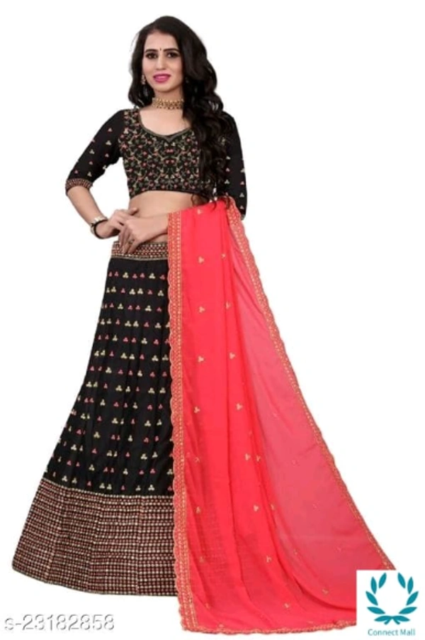 Beautiful Semi Stitched  Lehenga Choli - Free Size, Black ,Red, Satain Dupatta Fabric : Net, Embroidered, Multipack :1